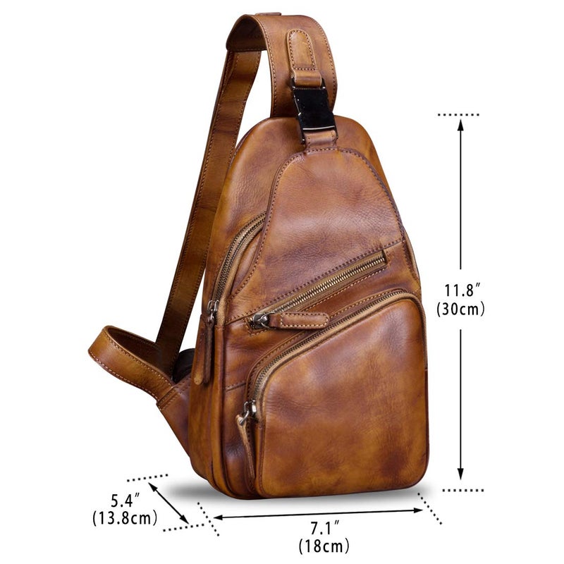 IVTG Genuine Leather Sling Bag Chest Shoulder Hiking Backpack Vintage Handmade Crossbody Daypack (Brown) One_Size - Image 5